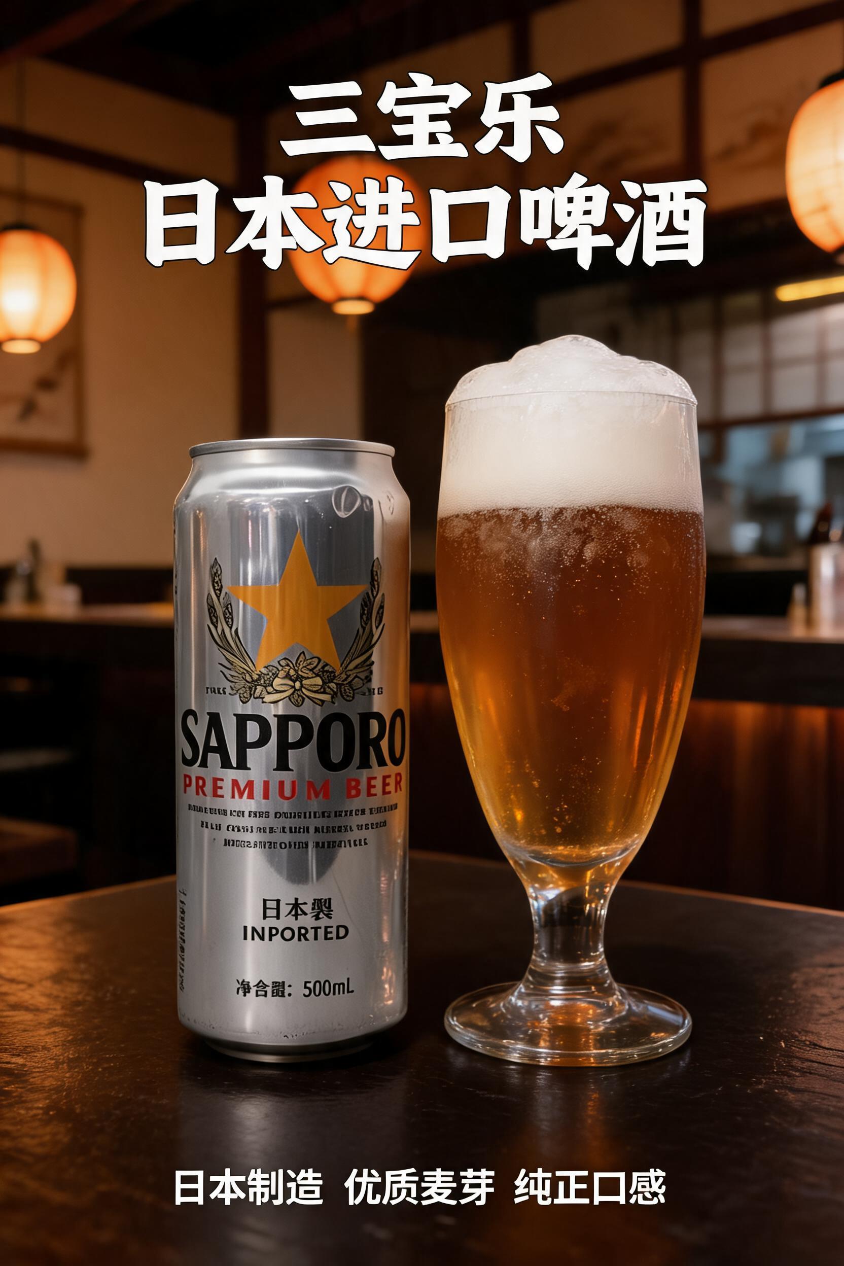 电商主图，SAPPORO三宝乐日本进口啤酒一罐居中，银色易拉罐… - 图片创意预览