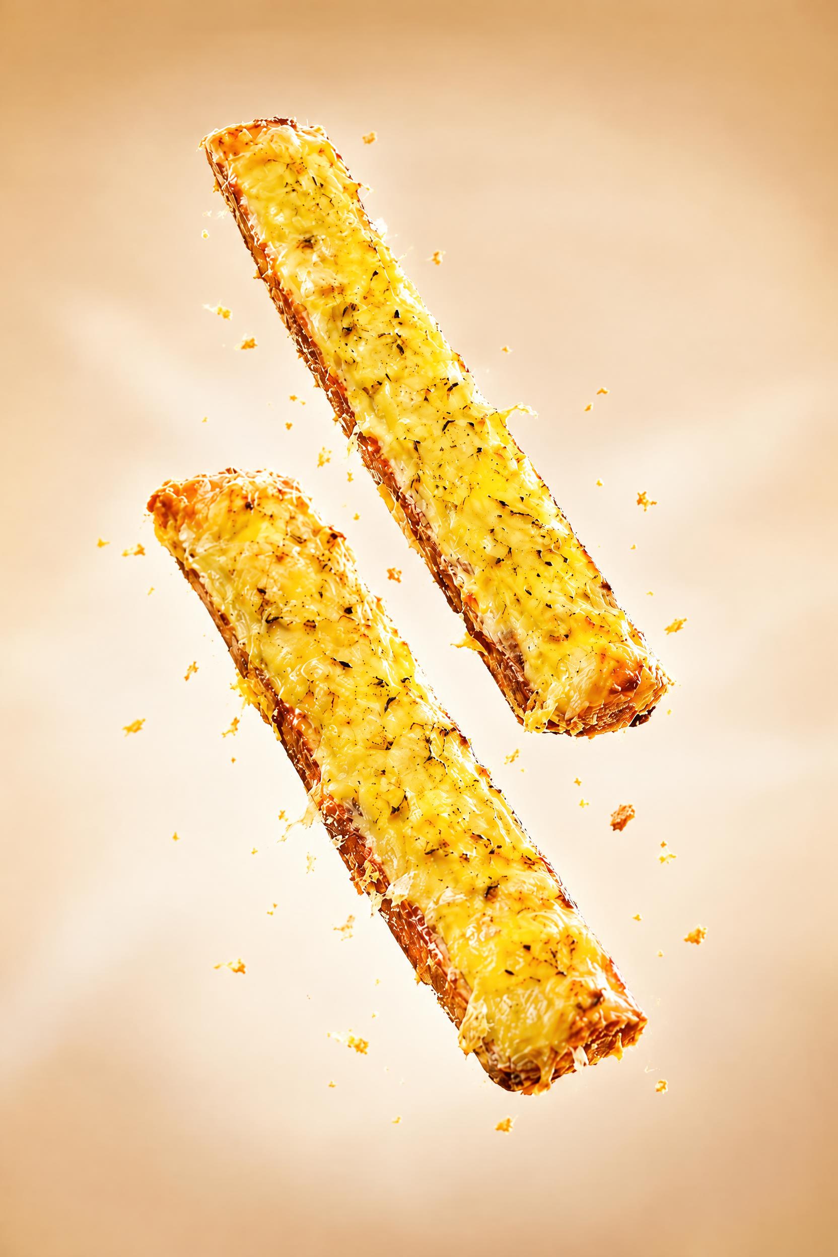 减少画面中飞溅的面包碎屑和饼碎的数量，只保留少量细碎的碎屑点缀… - 图片创意预览