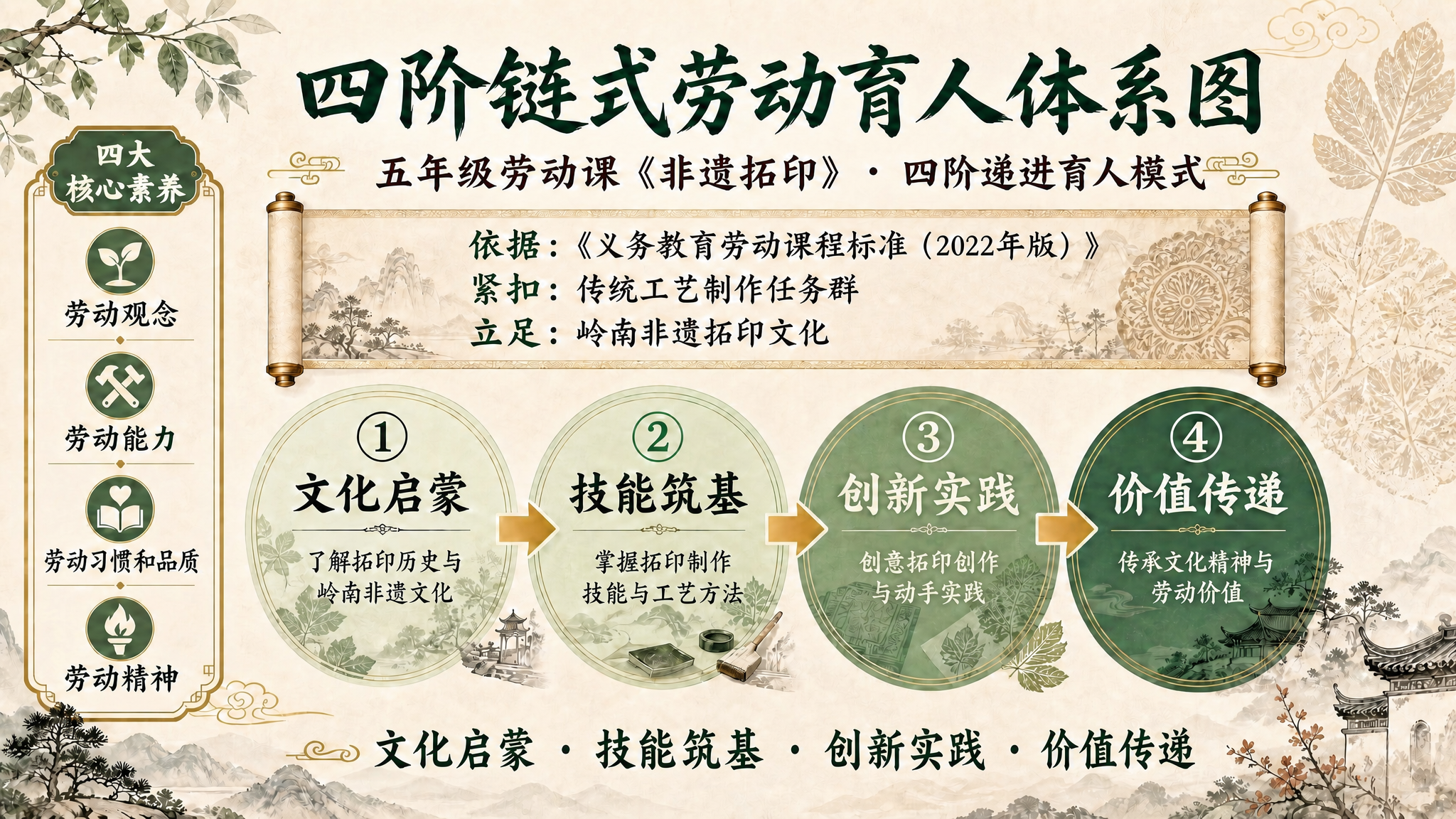将这张海报的四个环节内容全部替换，保持整体国风新中式风格、配色… - 图片创意预览
