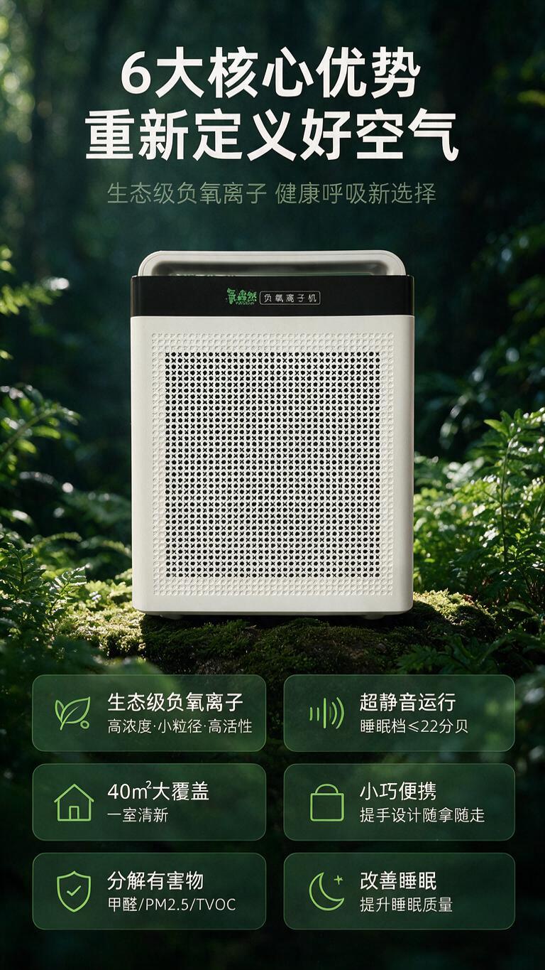 [商品] 使用【图1】氧森然负氧离子机；保留白色方形机身、顶部… - 图片创意预览