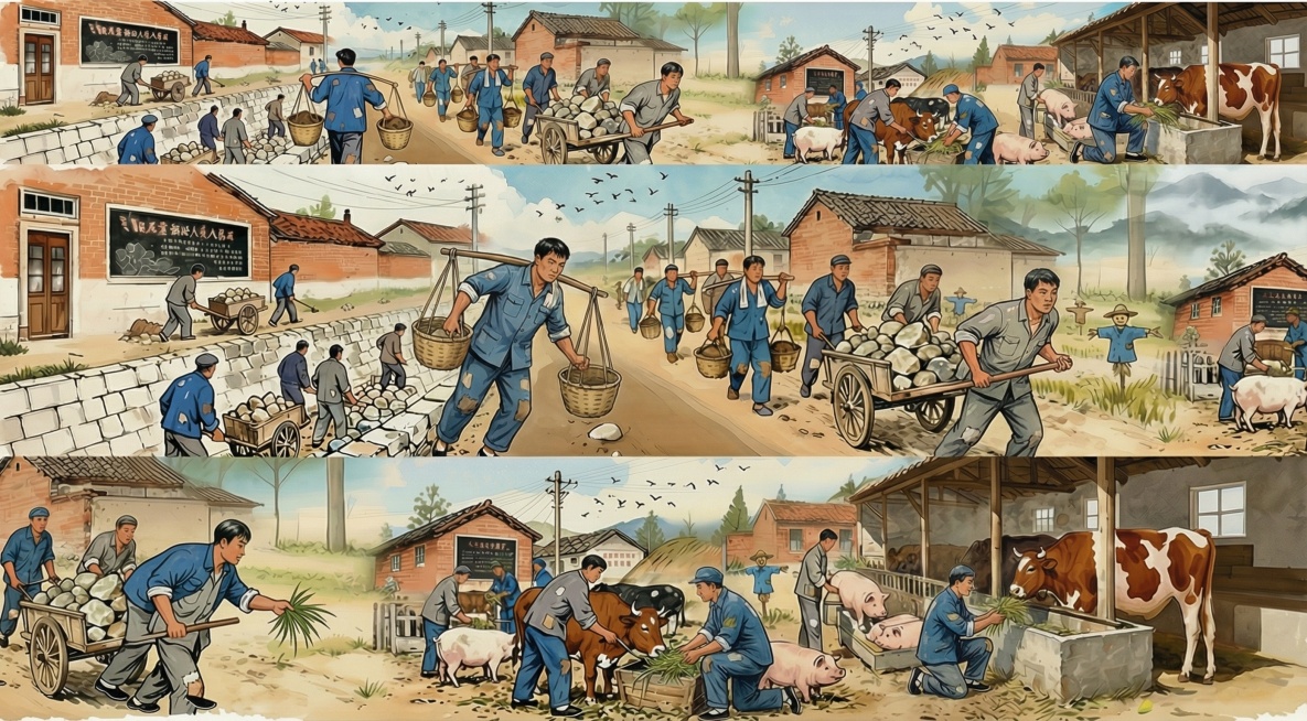 把人物衣服动作形态仿七八十年代的劳动生成一下预览效果