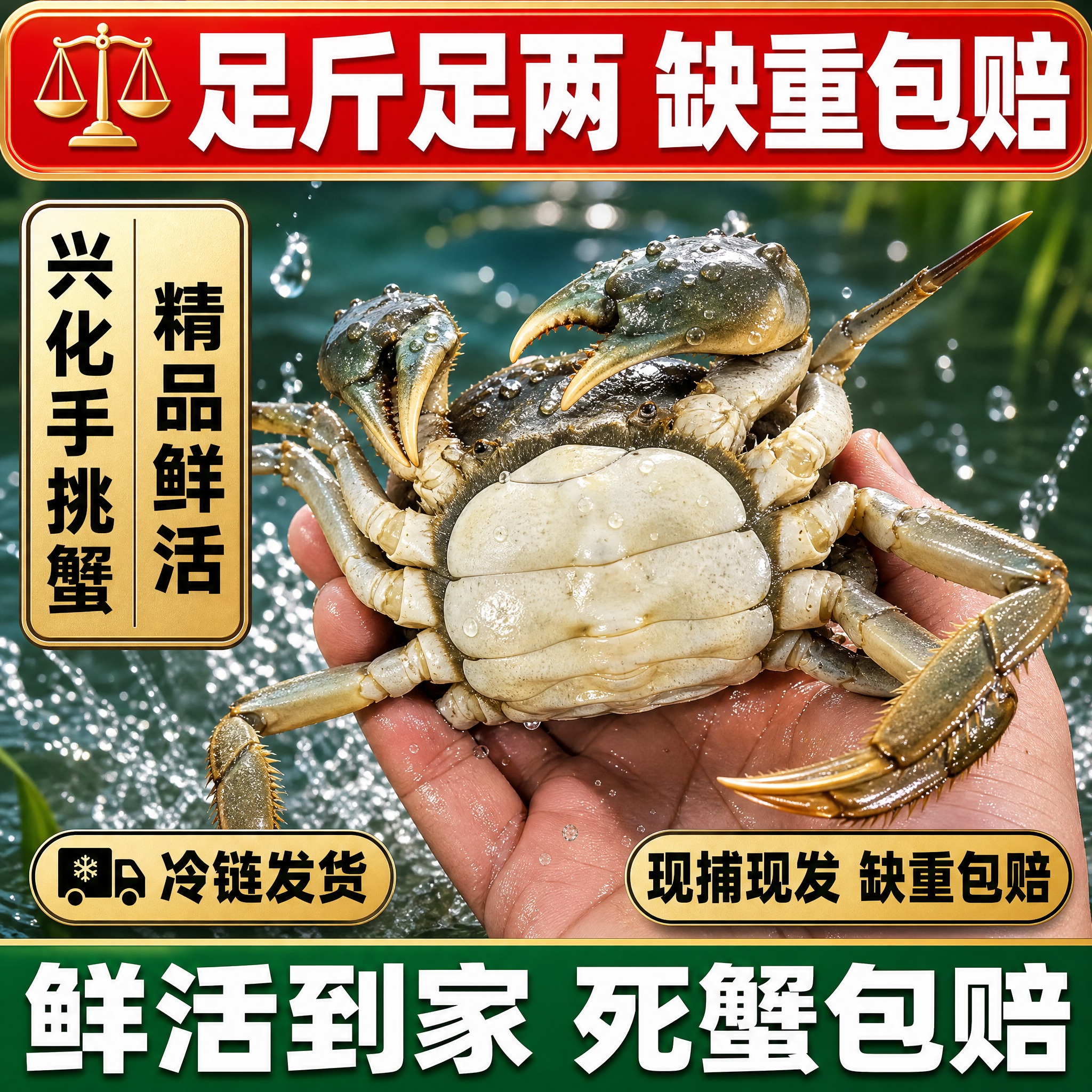 [单张主图] 兴化大闸蟹鲜活精品残蟹 拼多多爆款促销感主图 1… - 图片创意预览