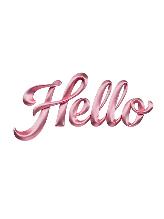 参考图中的字体效果，生成Hello字体参考图，Hello为粉色丝绸缎带质感的立体艺术字，背景为黑色到粉色渐变深色背景，整体风格精致高级，光影柔和，质感细腻