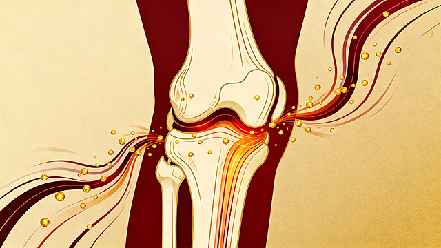 帮我生成图片：Flat vector medical diagram, top-down view of a perfectly geometric synovial joint. SCENE IS LOCKED: A small golden circle (bone end) sits exactly centered above a larger concentric golden circle (another bone end). A thin black line separates them, representing the joint space. The entire diagram is centered on a solid warm beige background.这段话作为图片基础用这张图片为以下三张提示词做出改变To this locked diagram, add: Swirling, curving dark red pathways around the black line, with tiny golden dots moving along them. The red pathways do not alter the basic golden circle shapes.To this locked diagram, add: The thin black joint space line is now replaced by a delicate green honeycomb pattern that bridges the two circles. Tiny golden particles embed into the honeycomb.To this locked diagram, add: A deep blue, minimalist geometric shield shape (like a hexagon) surrounds and connects to the entire joint structure. The inner golden circles glow softly.帮我生成图片：第一张：A flat vector diagram, top-down view of a simplified synovial joint. It consists of two main parts: an upper circle (representing the femur bone end) and a larger, concentric lower circle (representing the tibia bone end). Between them is a clear, thin gap representing the joint space. The design is extremely geometric, minimalist, and centered in the frame. Clean lines, 2D, no shading. Background is solid warm beige.The same exact geometric joint diagram from the reference image, now with swirling dark red energy channels unblocking around the joint space, and golden particles flowing rapidly. All structural lines remain intact. Color palette: warm gold, beige, dark red. --style raw --iw 2 --ar 16:9第二张：A flat vector diagram, top-down view of a simplified synovial joint. It consists of two main parts: an upper circle (representing the femur bone end) and a larger, concentric lower circle (representing the tibia bone end). Between them is a clear, thin gap representing the joint space. The design is extremely geometric, minimalist, and centered in the frame. Clean lines, 2D, no shading. Background is solid warm beige.The same exact geometric joint diagram from the reference image, now with the joint space area filled with a honeycomb pattern in rejuvenating green. Golden particles are fusing into the structure. All structural lines remain intact. Color palette: warm gold, beige, green.第三张：A flat vector diagram, top-down view of a simplified synovial joint. It consists of two main parts: an upper circle (representing the femur bone end) and a larger, concentric lower circle (representing the tibia bone end). Between them is a clear, thin gap representing the joint space. The design is extremely geometric, minimalist, and centered in the frame. Clean lines, 2D, no shading. Background is solid warm beige.The same exact geometric joint diagram from the reference image, now surrounded by a stable, deep blue geometric aura that roots into the background. The inner circles emit a steady golden glow. All structural lines remain intact. Color palette: warm gold, beige, deep blue.帮我通过下面三段话分别生成三张同色系同风格同角度图片A flat vector illustration, top-down micro view of an abstract human knee joint. The joint lines are depicted with flowing, swirling dark red and amber energy currents, like unblocking a pathway. Golden particles are moving rapidly along the pathways, representing relief from pain and stagnation. Minimalist, clean lines, 2D, in a palette of warm gold, beige, and dark red. Professional medical diagram style. --style raw --ar 16:9 --no 3DA flat vector illustration, top-down micro view of the same abstract human knee joint. The cartilage and soft tissue area are filled with a delicate, honeycomb-like structure in rejuvenating green. Golden nutrient particles are integrating into the structure, making it appear denser and stronger. Minimalist, clean lines, 2D, in a palette of warm gold, beige, and rejuvenating green. Professional medical diagram style. --style raw --ar 16:9 --no 3DA flat vector illustration, top-down micro view of the same abstract human knee joint. The entire joint is surrounded and rooted by a stable, deep blue geometric energy field, symbolizing the internal organs (liver and kidney). The joint itself glows with a steady, warm golden light from within, indicating improved foundation and resilience. Minimalist, clean lines, 2D, in a palette of warm gold, beige, and deep blue. Professional medical diagram style. --style raw --ar 16:9 --no 3D其形状和角度与前一图像完全相同