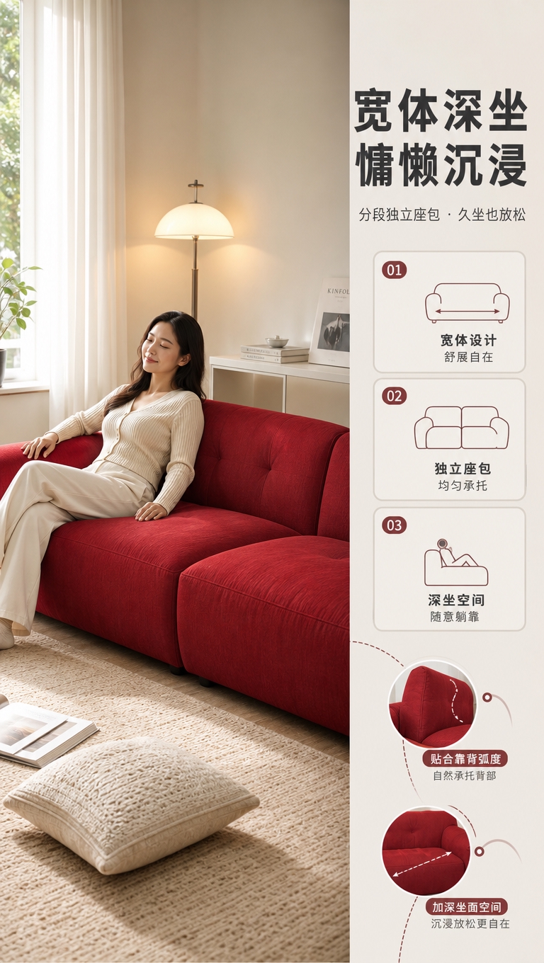 [商品] 使用【图1】LKS8879海豚沙发，正红色布艺款；保… - 图片创意预览