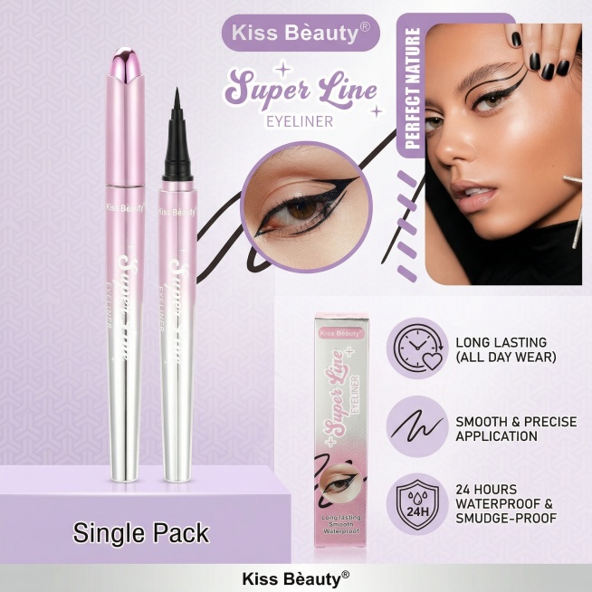 Generate a feature image for "Kiss Beauty Super Line Eyeliner (Single Pack)", highlight the core sel预览效果