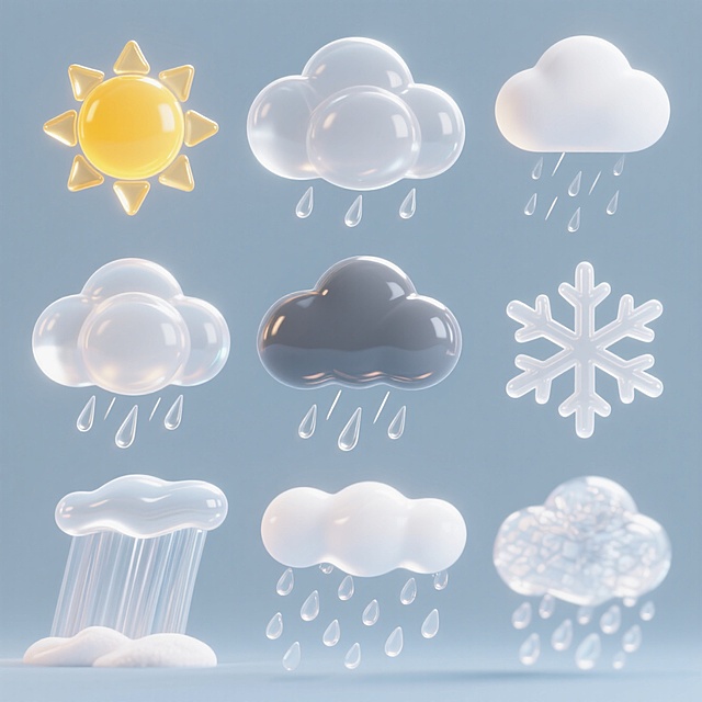 清新软3D风天气图标，简洁立体设计，展现晴雨雪等自然景象。