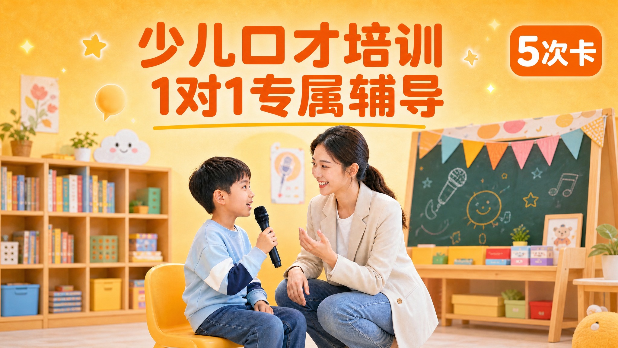 基于参考图生成16:9横版少儿口才培训主图，保持原有的暖橙黄色… - 图片创意预览
