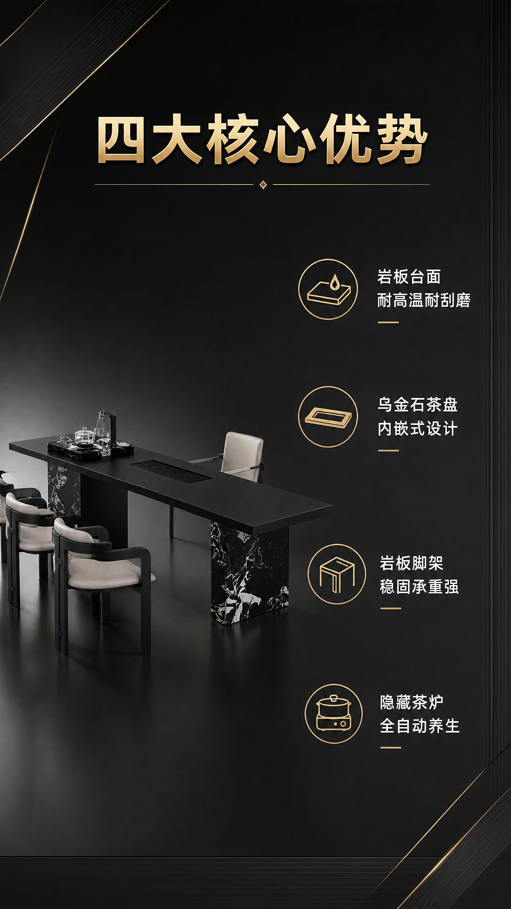 [第2张] 核心卖点页-岩板茶台四大核心优势解析。本张使用【图… - 图片创意预览