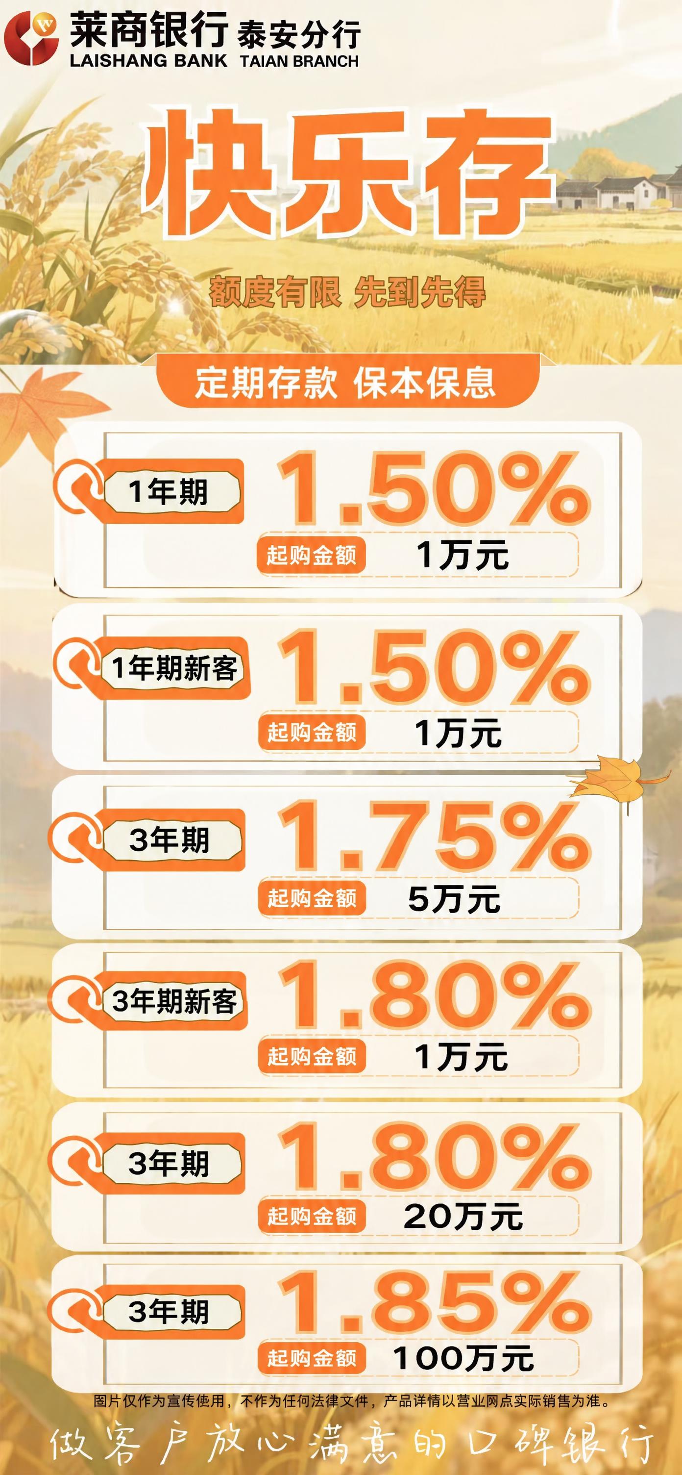 在这张莱商银行泰安分行“快乐存”定期存款海报上，新增两个存款档… - 图片创意预览