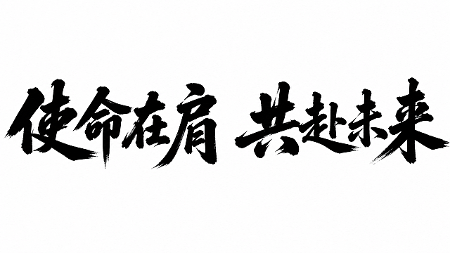使命在肩 共赴未来，帮我生成毛笔书法，白底黑字，字体要粗壮一些