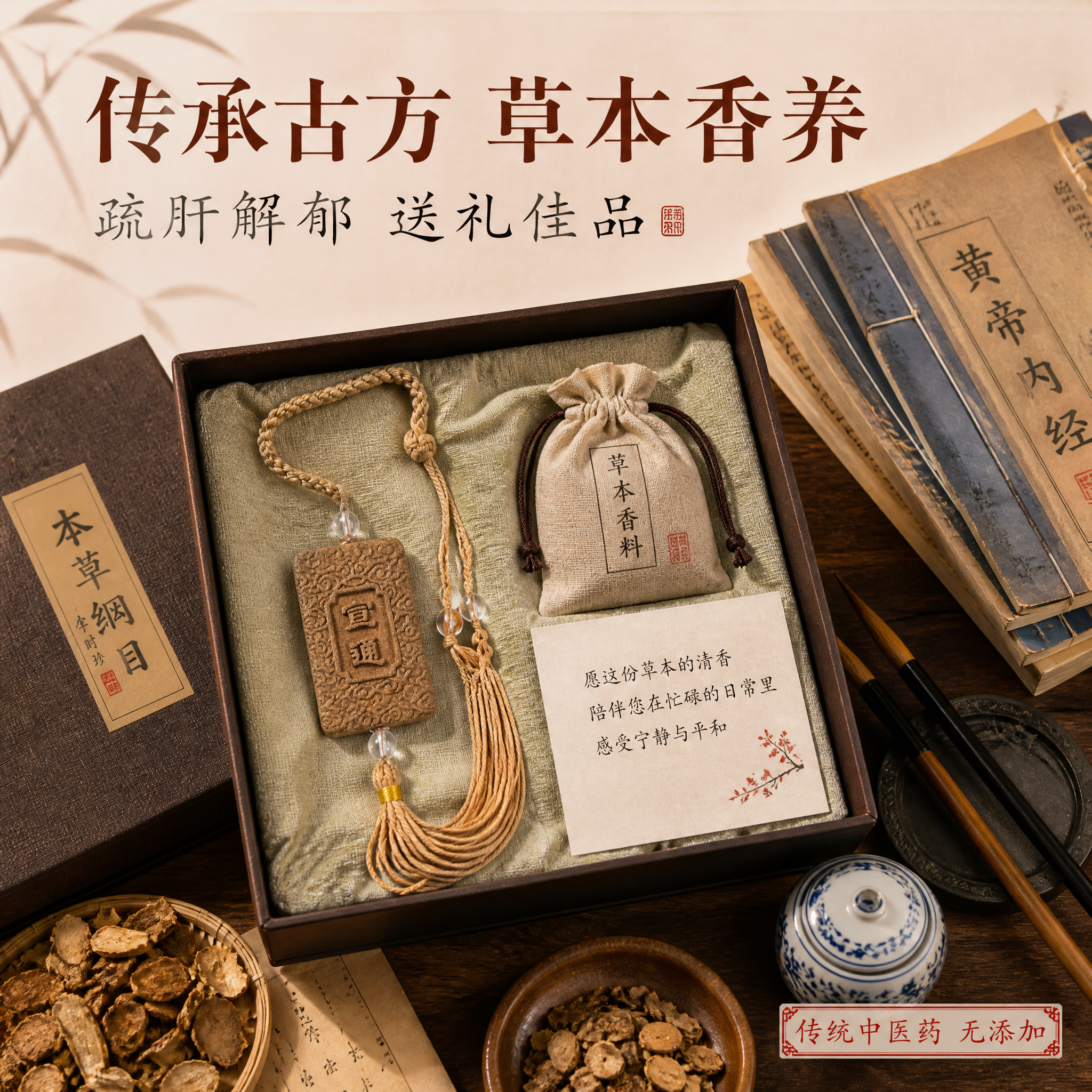 [主图-6] 宜通草本香牌挂饰 中医药文化底蕴与送礼场景展示。… - 图片创意预览