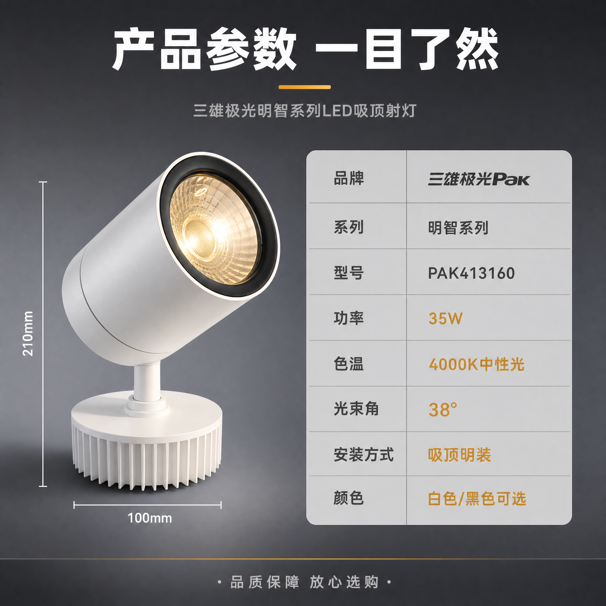 [主图-5] 三雄极光明智系列射灯产品参数与规格信息图，帮助用… - 图片创意预览