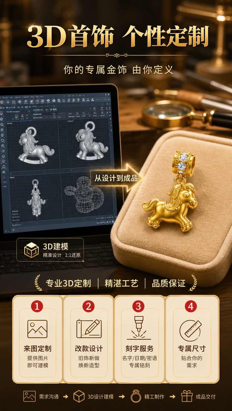 [商品] 使用【图1】中小马吊坠作为3D定制示例产品；保留黄金… - 图片创意预览