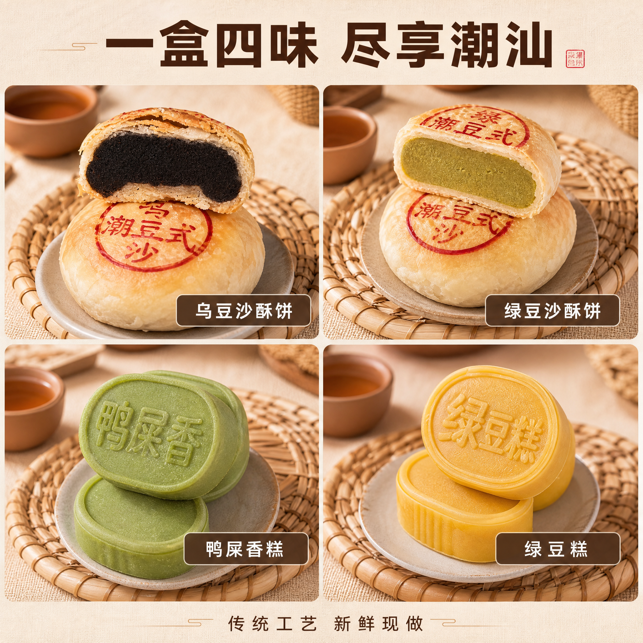 [主图-3] 四款糕点口味细节展示图，微距纹理种草。 [氛围风… - 图片创意预览