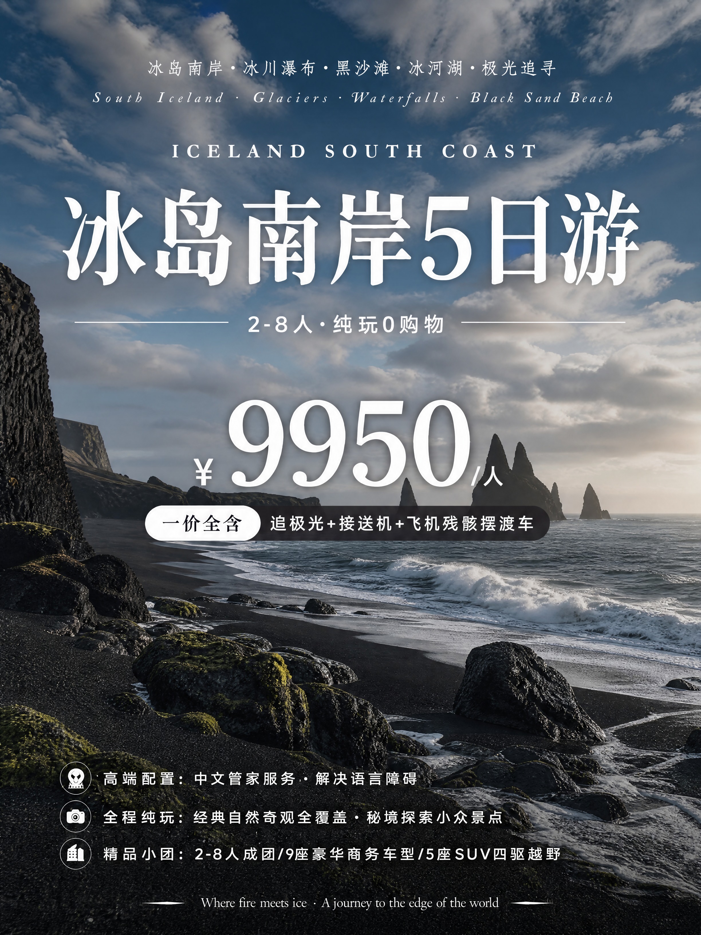 将背景替换为冰岛海边风景，不要冰川：画面是冰岛南岸的黑沙滩海岸… - 图片创意预览