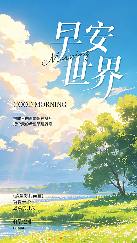 早安日签晴空实景治愈文艺宣传手机海报