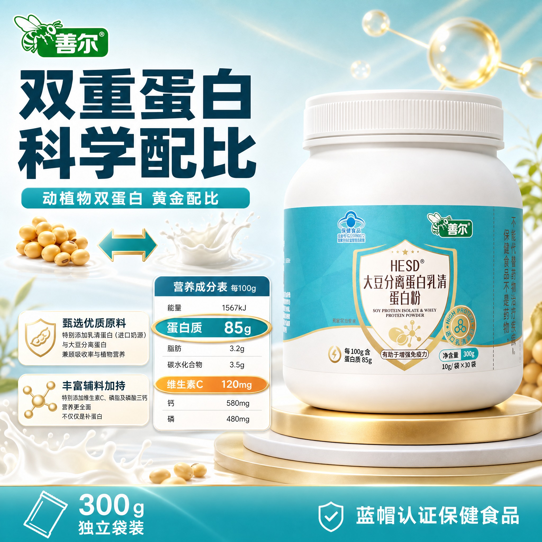 [单张主图] 善尔HESD大豆分离蛋白乳清蛋白粉 双重蛋白科学… - 图片创意预览