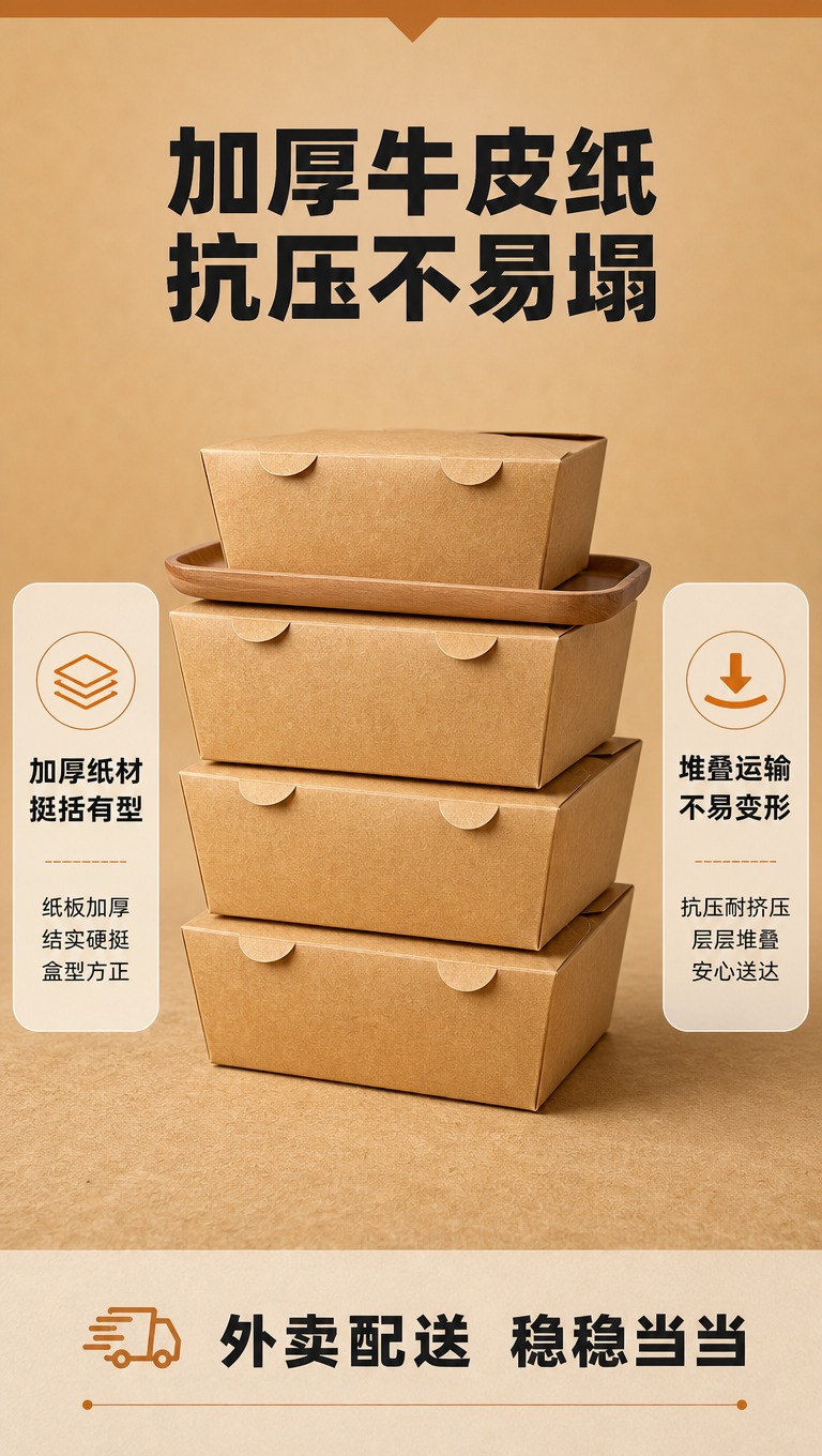 [商品] 使用【图1】牛皮纸餐盒（四舌片翻盖式外卖打包盒）；保… - 图片创意预览