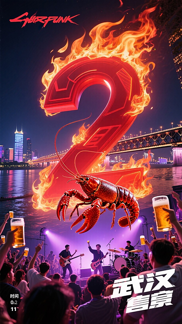 酷炫3D大字风，超现实主义火焰数字，霓虹灯与金属质感结合，潮流感十足的音乐节海报