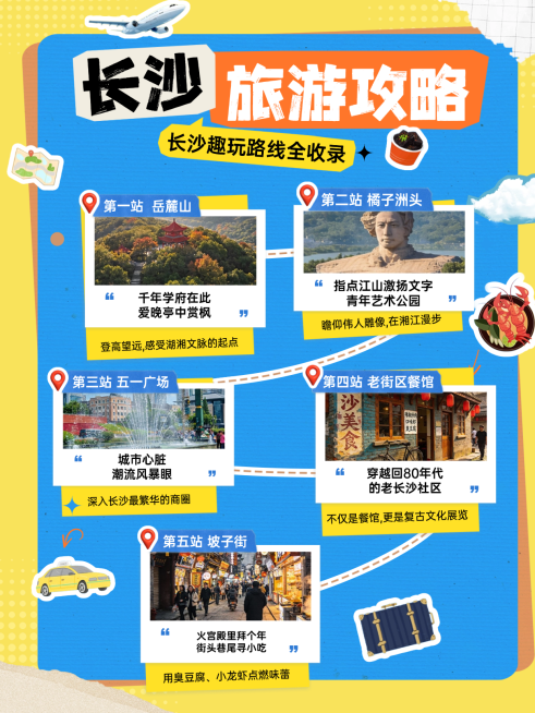 旅游出行通用线路营销长沙旅游路线小红书配图预览效果