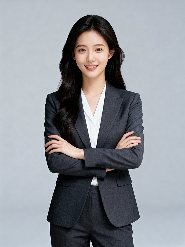 V领气质黑色西装抱胸女性职业形象照