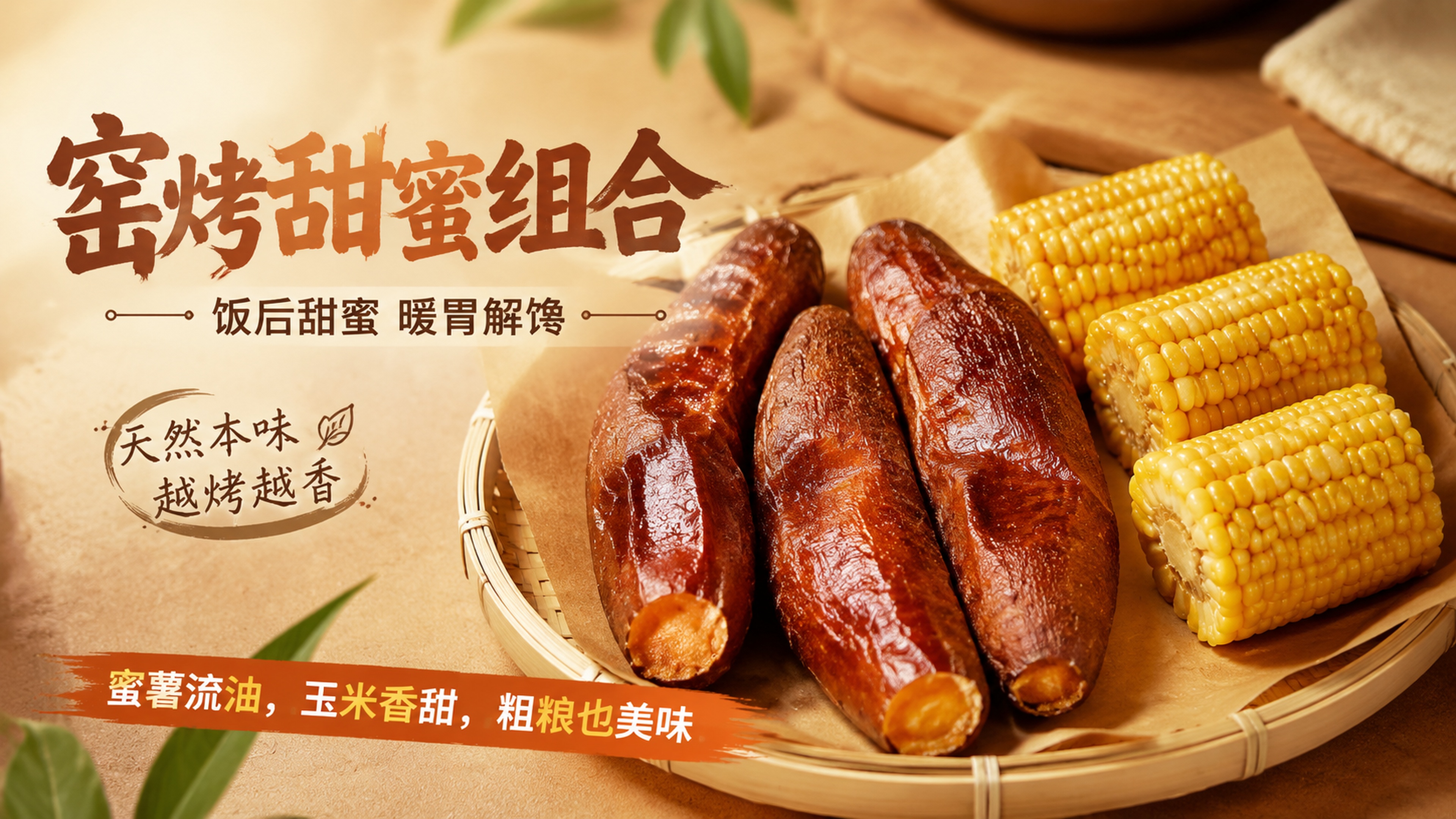 美食banner设计，写实商业摄影风格，主标题“窑烤甜蜜组合”… - 图片创意预览