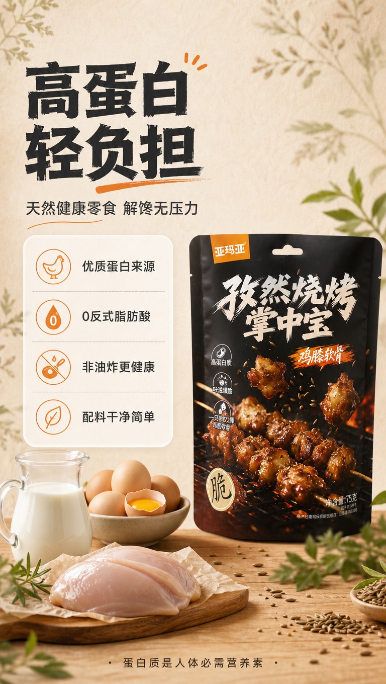 [商品] 使用【图1】亚玛亚孜然烧烤掌中宝包装袋，置于画面右侧… - 图片创意预览