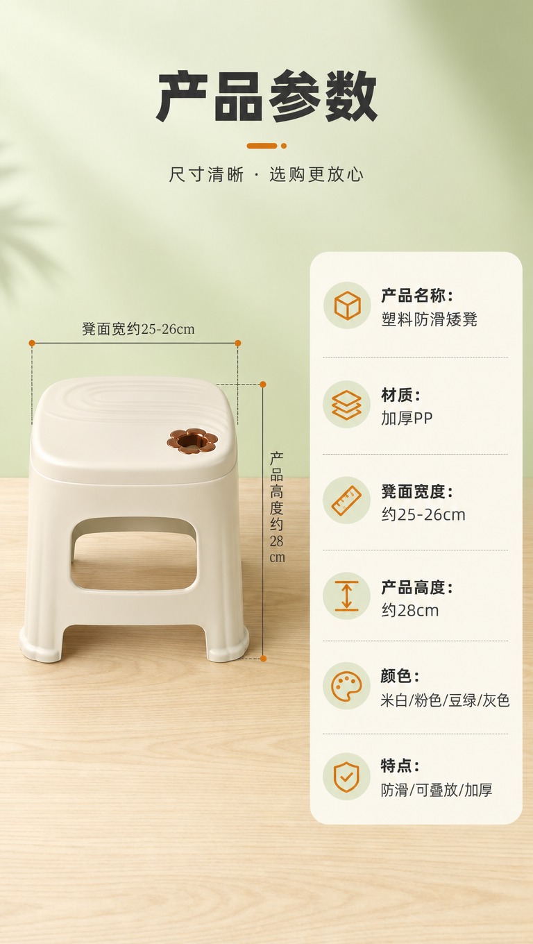 [商品] 使用【图1】米白色塑料矮凳为主体；保留产品结构、颜色… - 图片创意预览