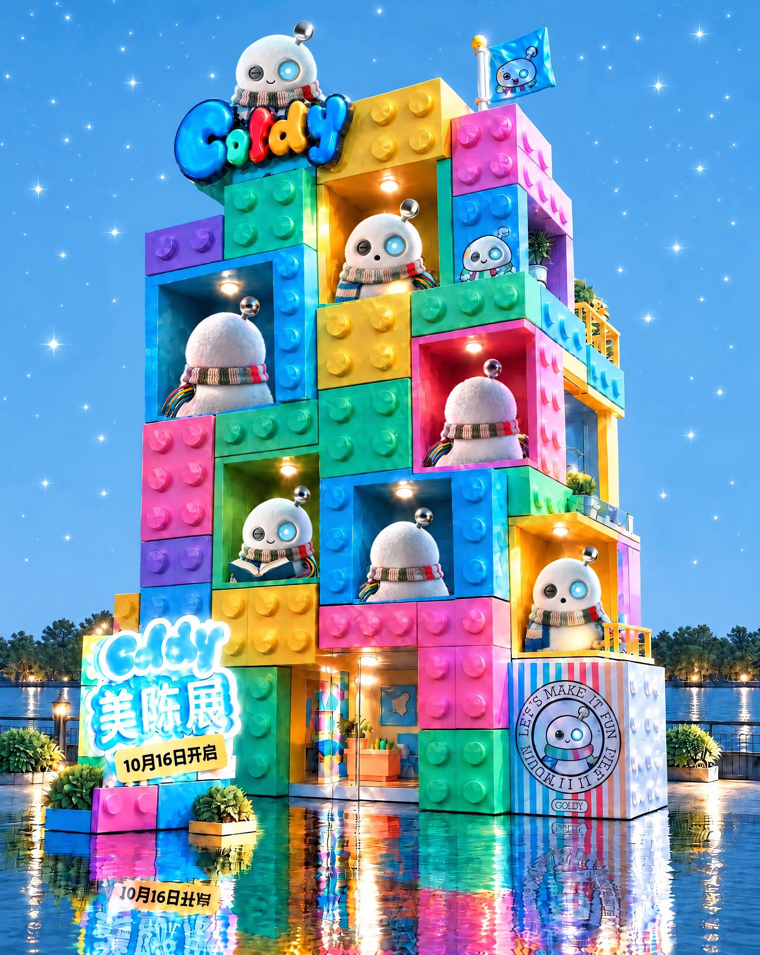 将图中所有的白色毛绒玩偶，替换为参考图中的四种玩偶形象，可以重… - 图片创意预览