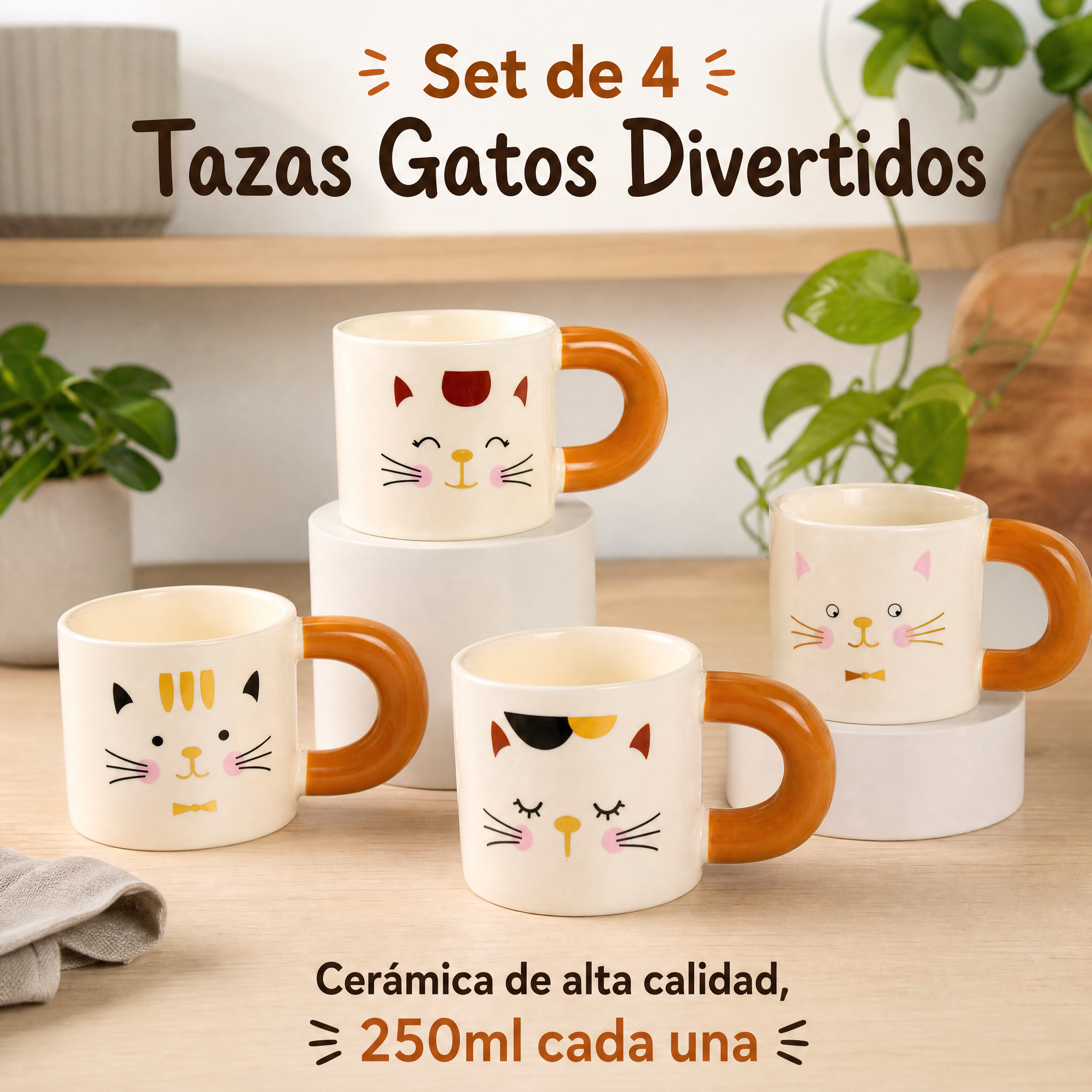 Juego de 4 tazas de cerámica co… - 图片创意预览