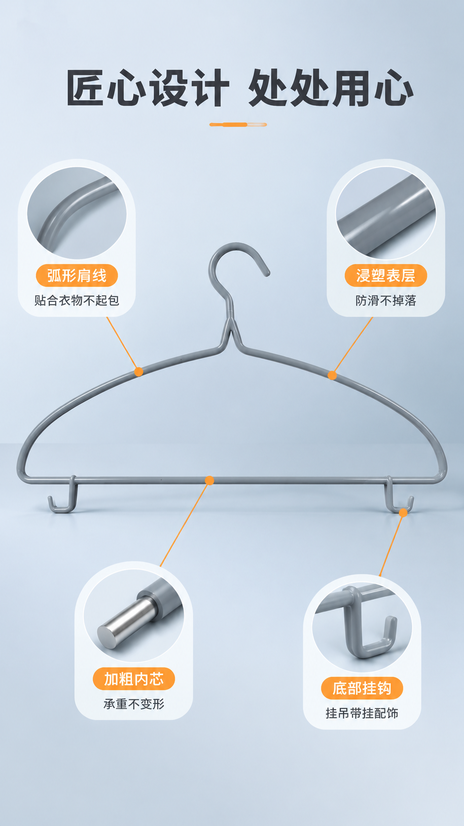 [商品] 使用【图1】灰色浸塑衣架；完整保留弧形肩线、顶部挂钩… - 图片创意预览