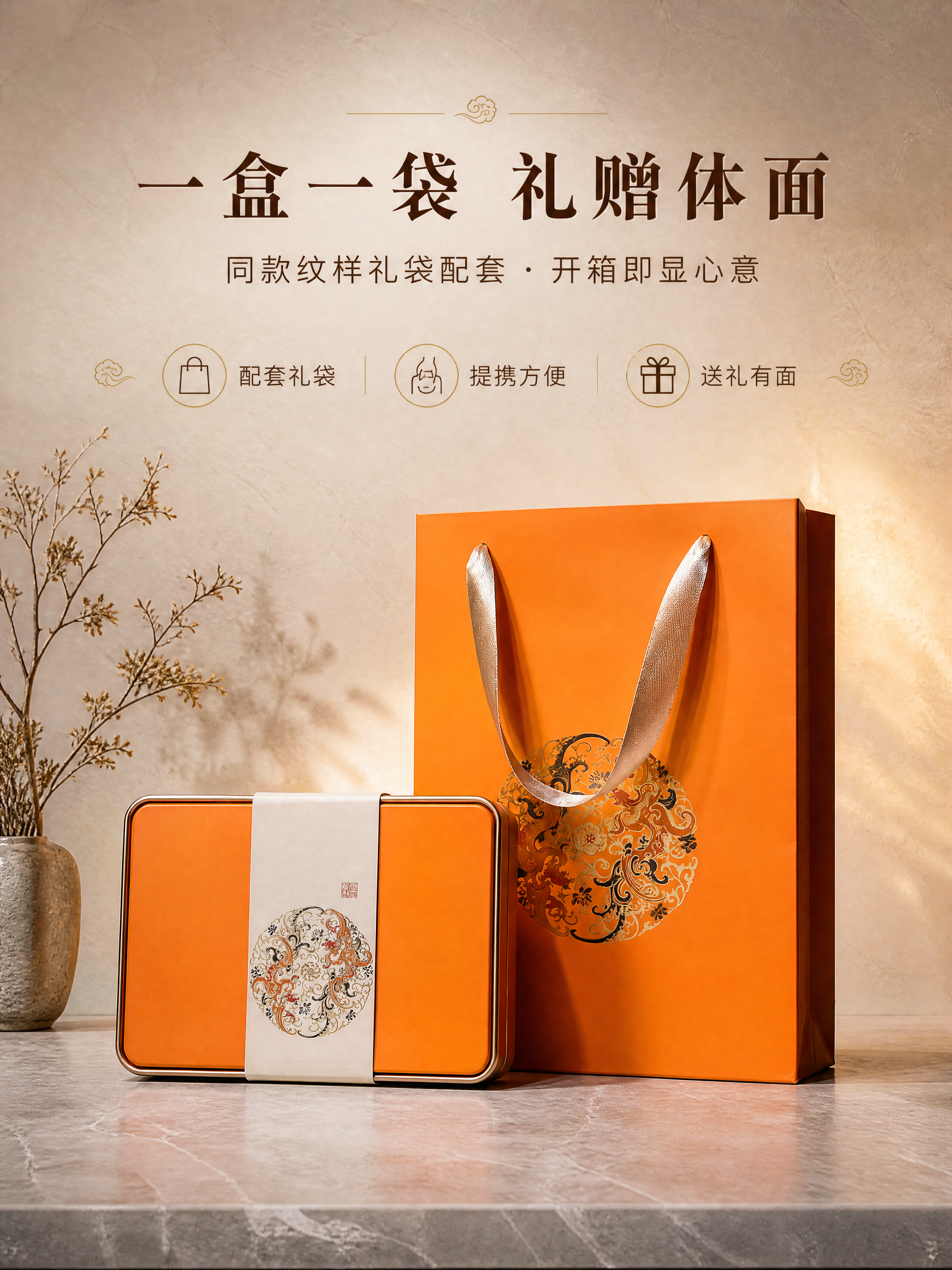 [商品] 使用【图1】敦煌风茶砖礼盒套装（铁盒+手提礼袋）；保… - 图片创意预览