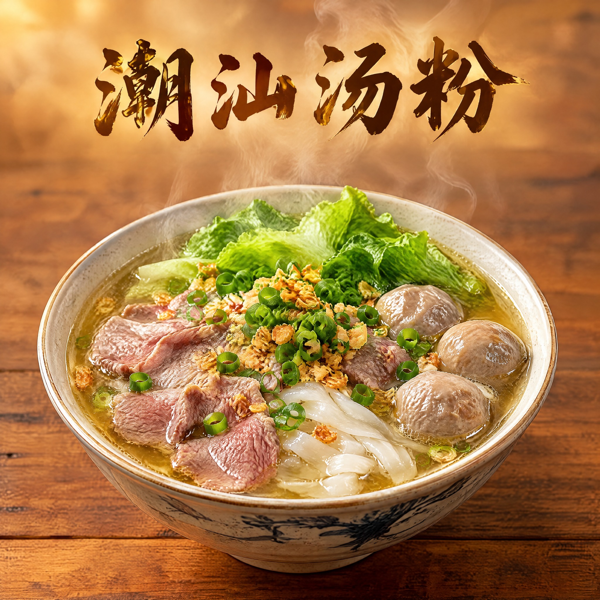 潮汕汤粉店铺头像，一碗热气腾腾的潮汕汤粉特写，汤头浓郁呈金黄色… - 图片创意预览