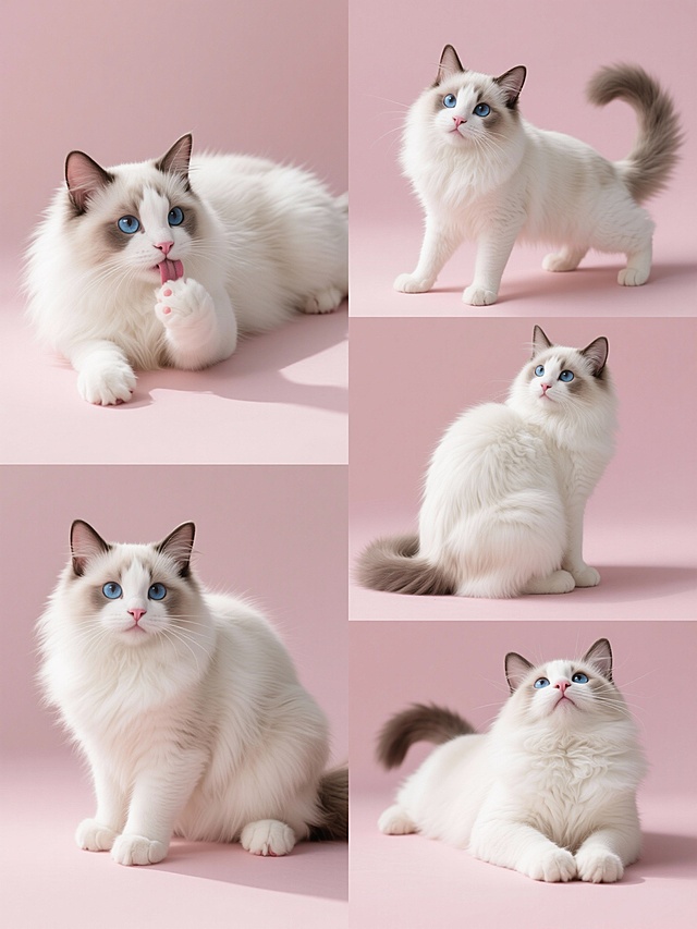 3D重拟物风猫咪，毛发生长细腻逼真，粉嫩背景衬托可爱甜美元素，柔和光影营造舒适唯美感，优雅姿态尽显温柔气质。