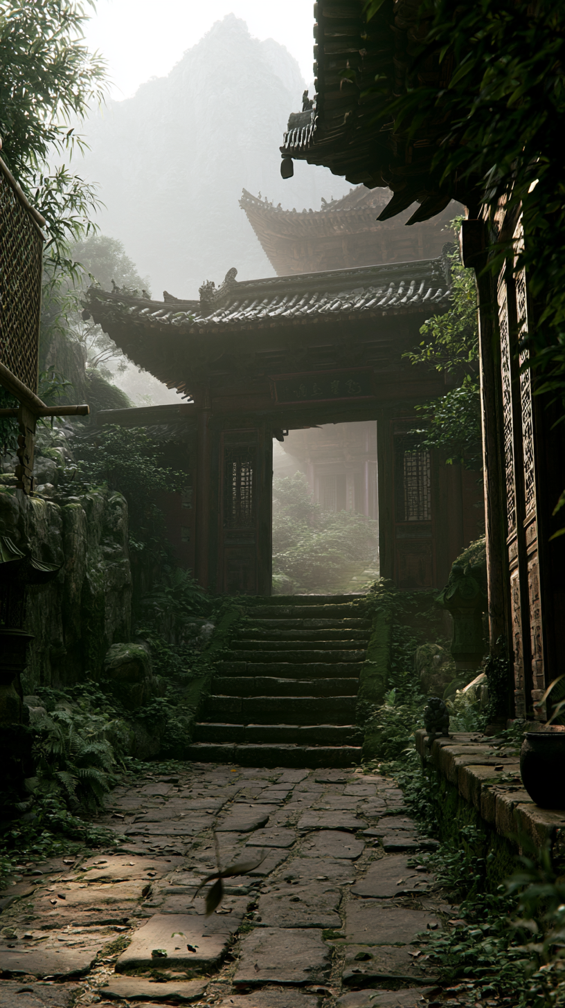 Ancient Chinese temple hidden i… - 图片创意预览
