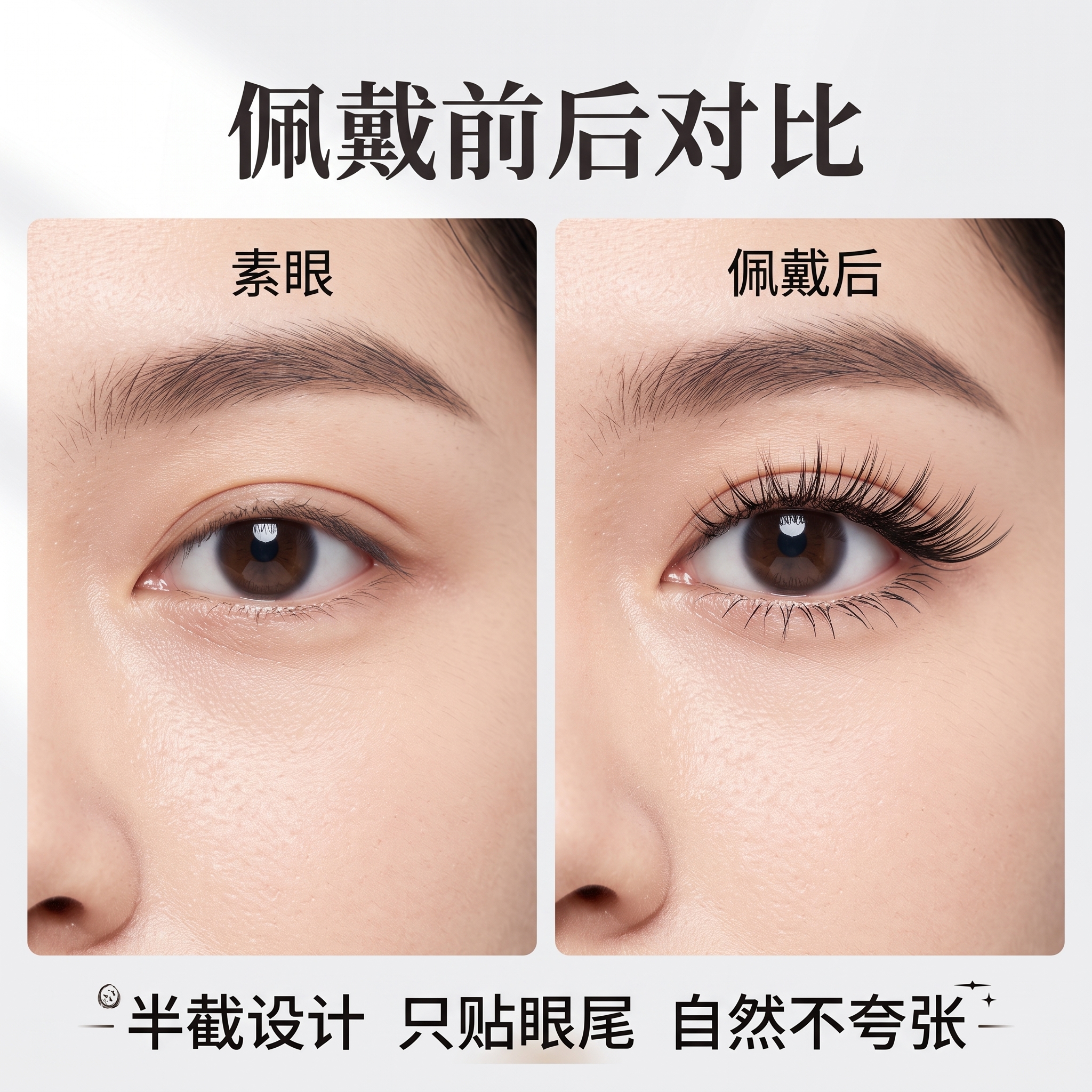 淘宝天猫电商主图，1:1正方形，2K高清，眼尾半截假睫毛左右对… - 图片创意预览