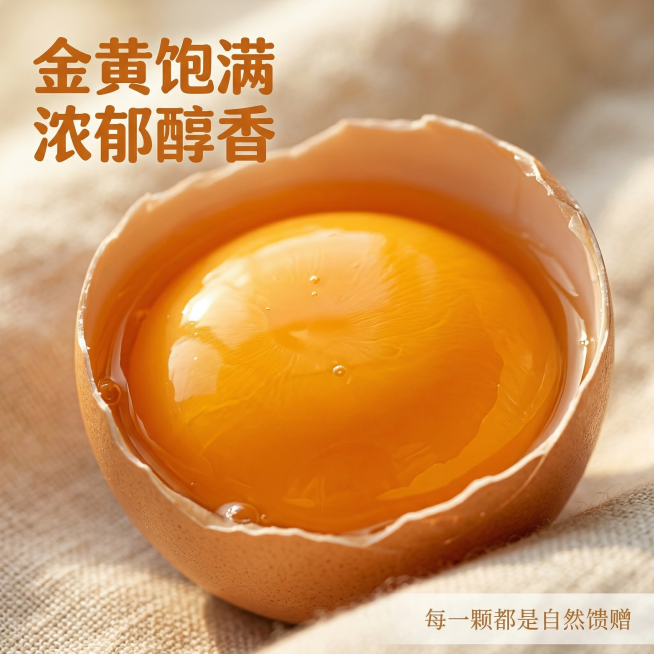 [主图主题] 农家谷物鸡蛋蛋黄细节特写
[氛围/风格] 微距特写，食欲感，自然暖光，新鲜诱人
[画面元素] 微距特写一颗打开的鸡蛋，聚焦橙黄饱满的蛋黄，展示蛋黄油亮细腻纹理，蛋壳围绕在周围，背景为模糊预览效果