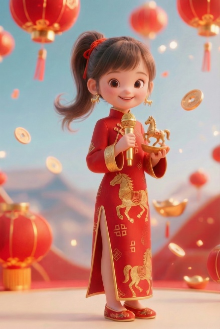 改为小女孩的正面照，手里的灯笼改为金色的话筒预览效果