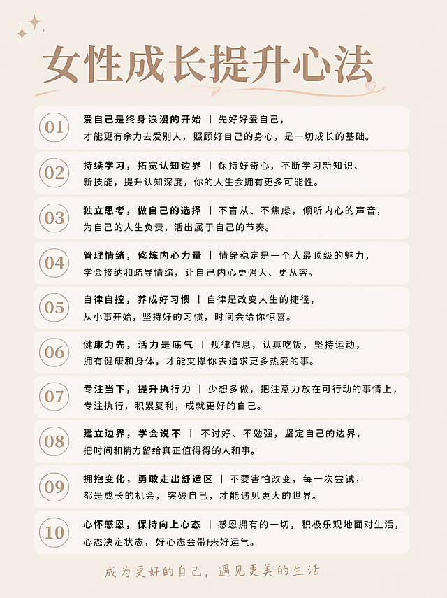 保留原图所有文字内容、排版布局和奶杏米咖背景底色，删除右上角和底部的爱心装饰，将圆形数字标题更换为更简约舒适的样式，整体保持简约大方干净，文字清晰可读，4K高清