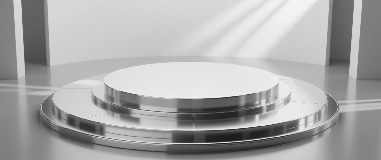 电商商品展台模型底图，几何肌理，未渲染前的黑白灰效果，主体为圆形展台，简洁的几何结构，画面构图和谐，高反光材质，极简风格，留白充足，光线柔和预览效果