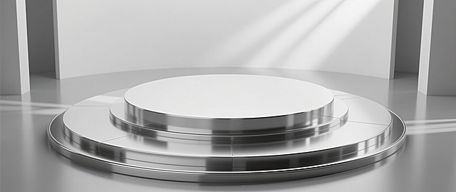 电商商品展台模型底图，几何肌理，未渲染前的黑白灰效果，主体为圆形展台，简洁的几何结构，画面构图和谐，高反光材质，极简风格，留白充足，光线柔和