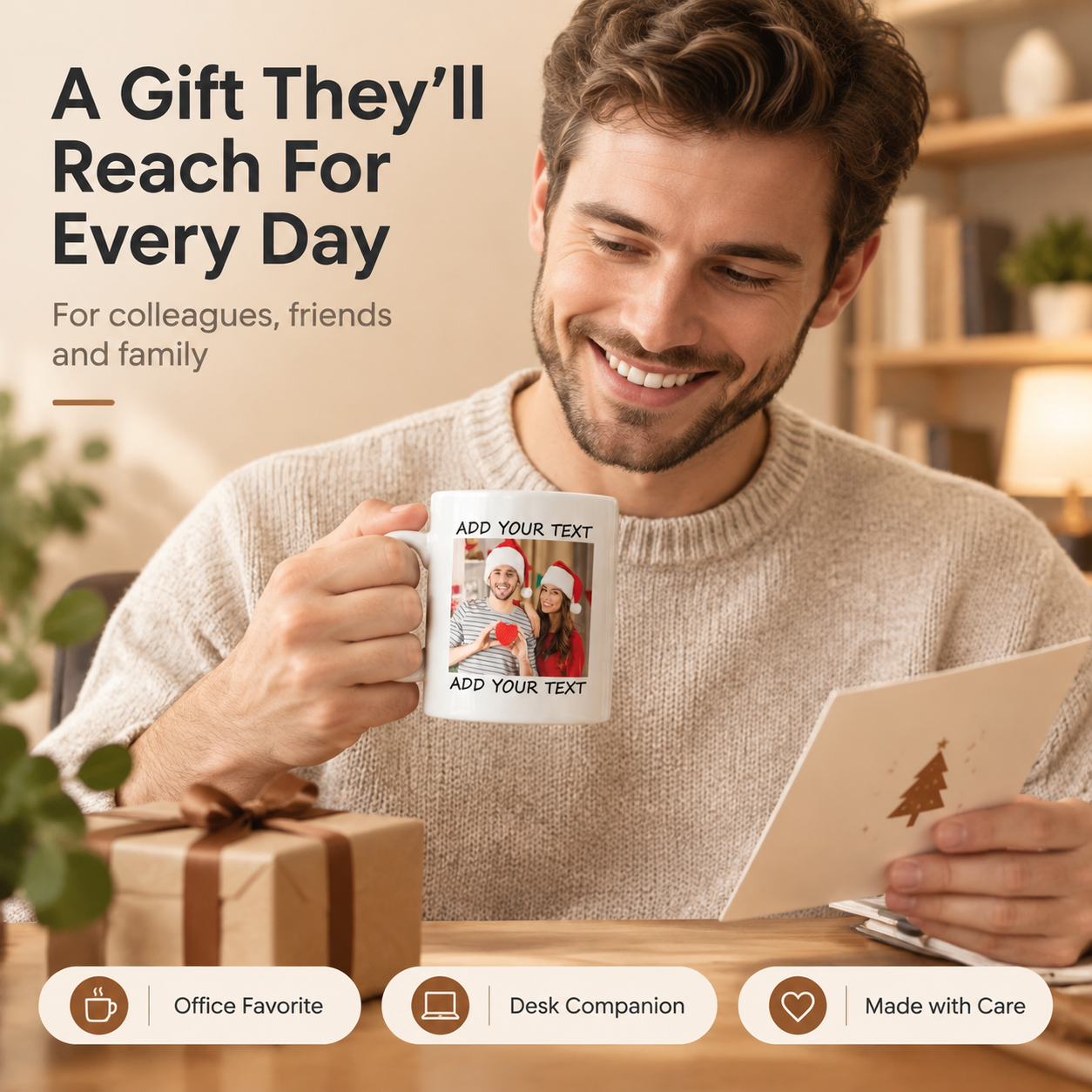 [商品] 使用【图2】白色陶瓷定制咖啡杯（圣诞情侣照片、"AD… - 图片创意预览