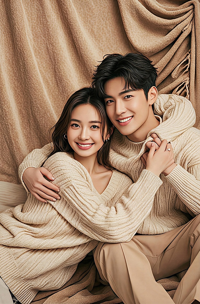 情侣的手腕都漏出来，毛衣袖短一点