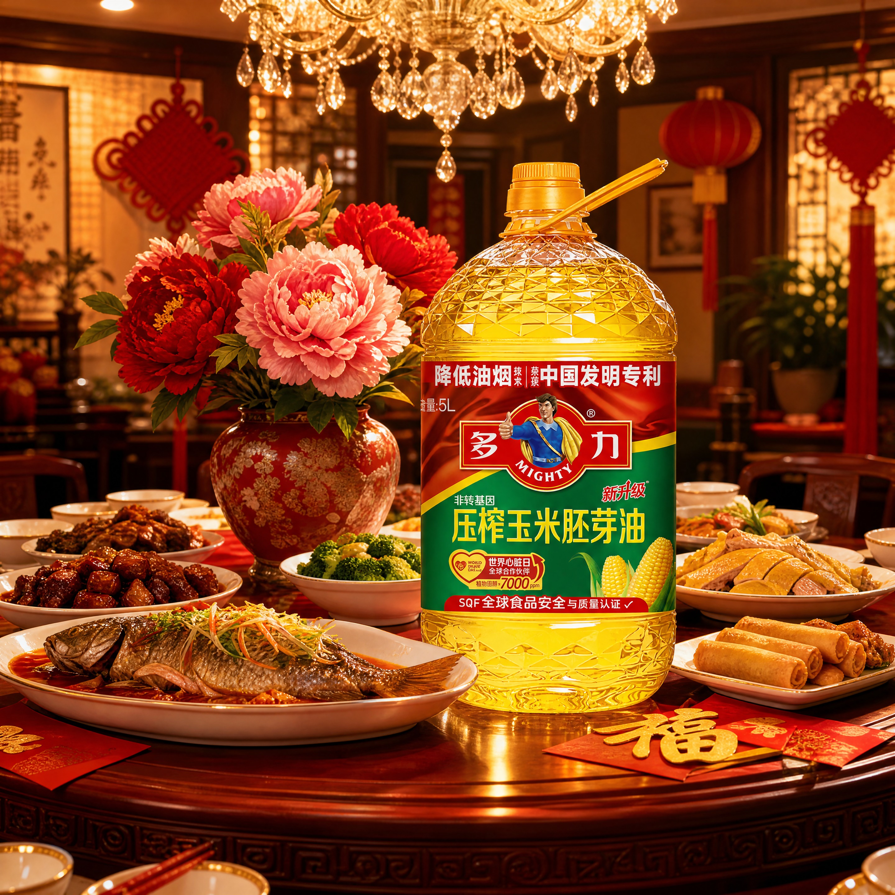 超写实食品商业摄影。 主体：5L装玉米油桶严格参照上传产品图，… - 图片创意预览