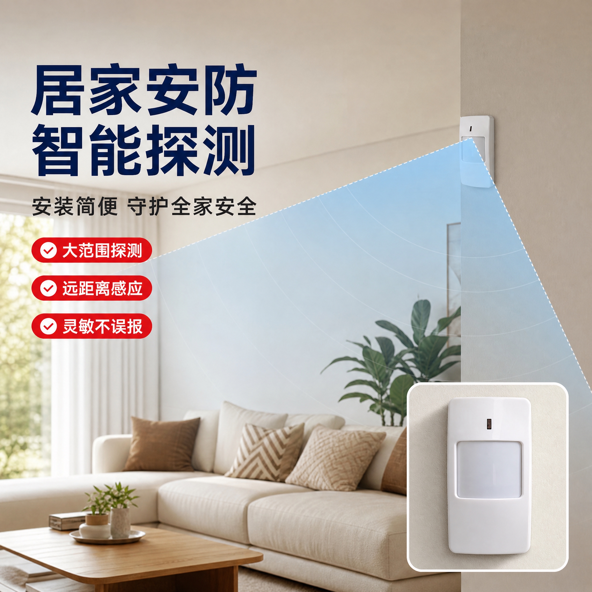 [主图-4] 场景使用主图，展示红外探测器在家庭客厅或商铺的真… - 图片创意预览