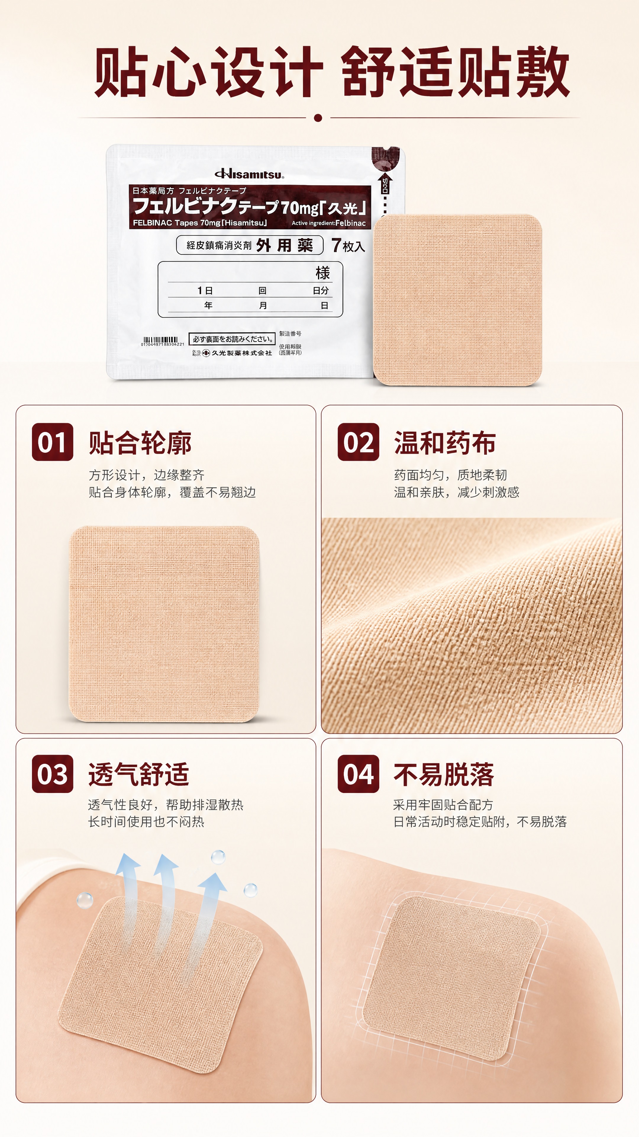 [商品] 使用【图1】久光制药联苯乙酸镇痛贴；展示单张贴剂的细… - 图片创意预览