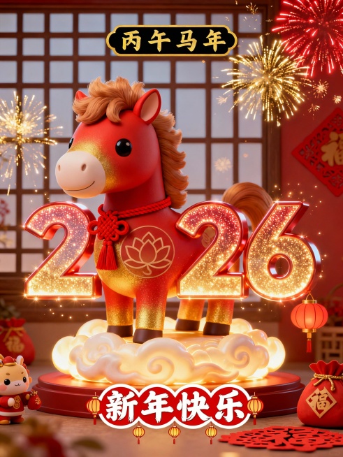2. "3D National Trend Q-style 2026 Horse Year New Year's Poster, the core is a plump cartoon horse (预览效果