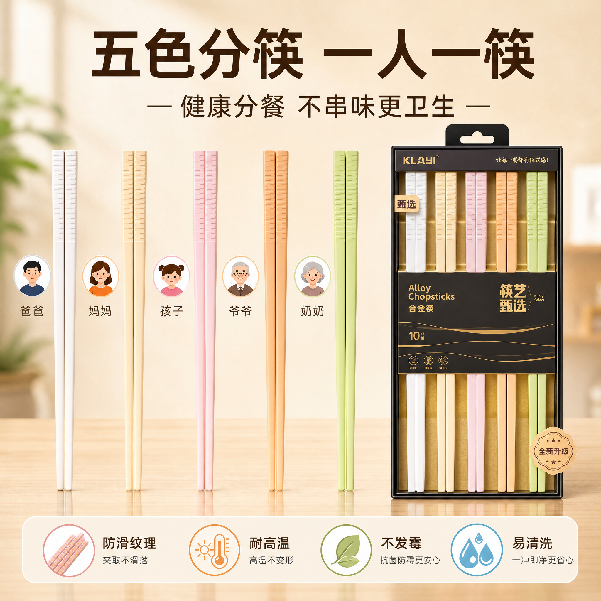 [主图-2] 核心卖点图，突出五色分筷一人一筷的健康分餐理念，… - 图片创意预览