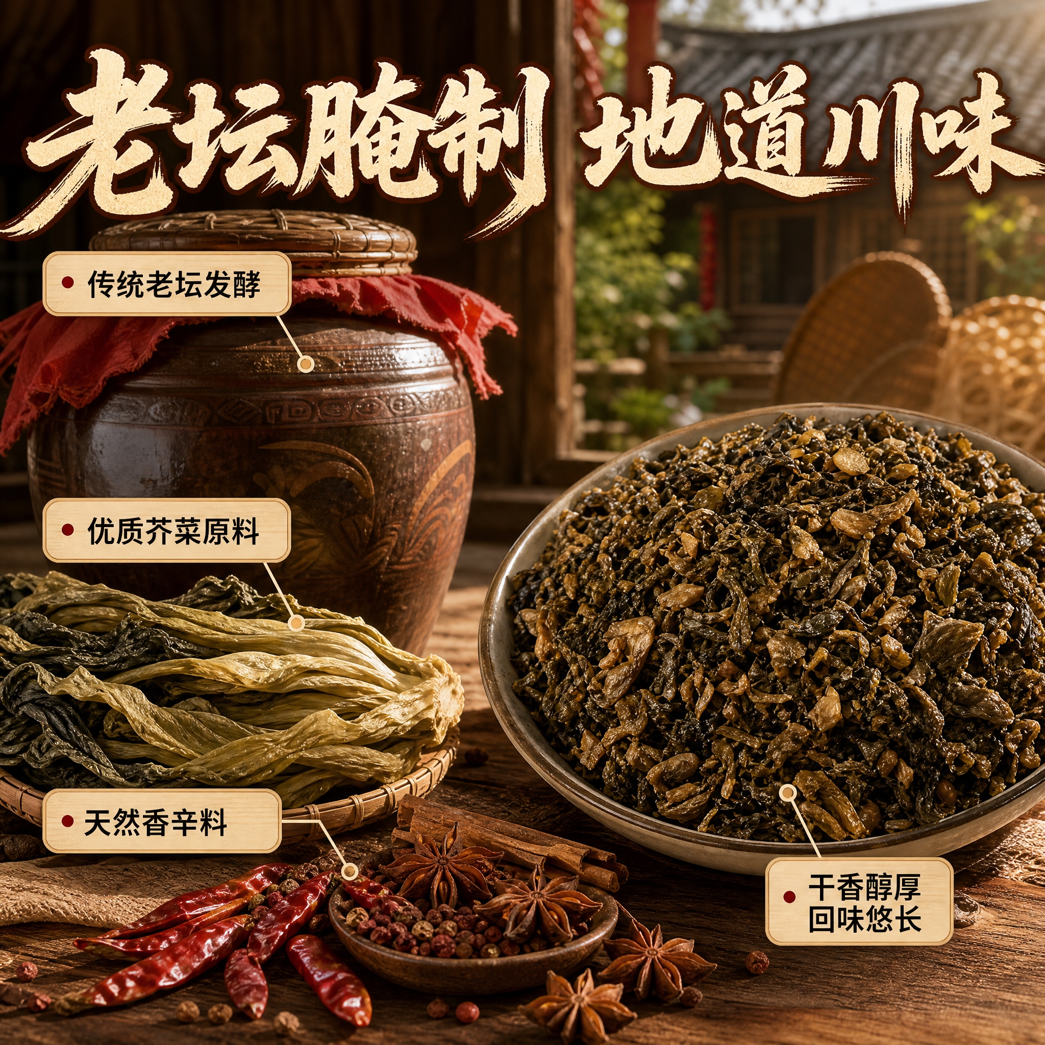 [主图-2] 核心亮点与溯源图，主题：传统工艺 老坛腌制 地道… - 图片创意预览